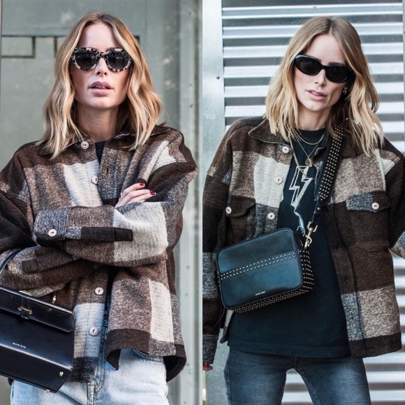 Plaid Flannel Wool Coat Jacket Shacket 